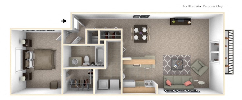 Floor plan for 1 bed, 1 bath, 850 sqft